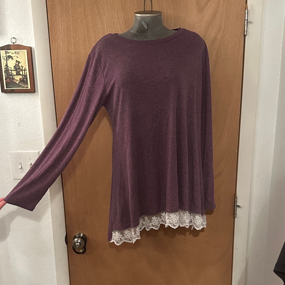 Purple Long Sleeve Top with Lace Hem
